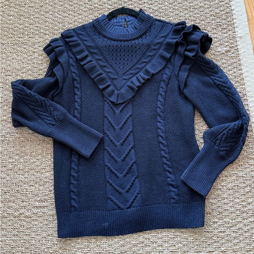 Ted Baker Navy Denita Ruffled Cable Knit Sweater